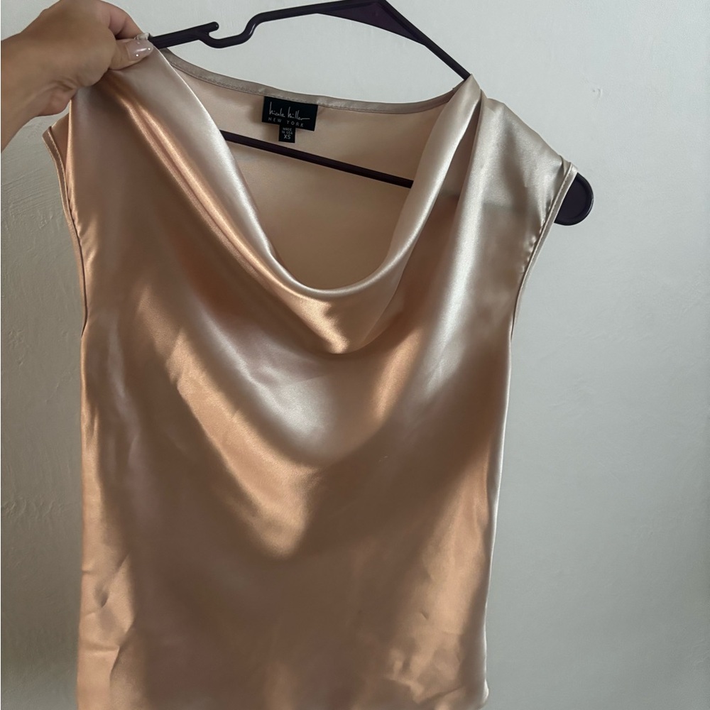 NEVER WORN Nicole Miller Satin Cowl Neck Top - Cream